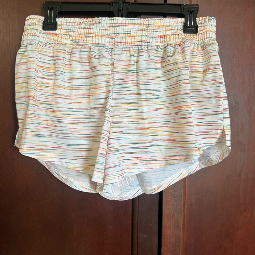 DSG White Athletic Shorts with Pastel Multicolor Stripes